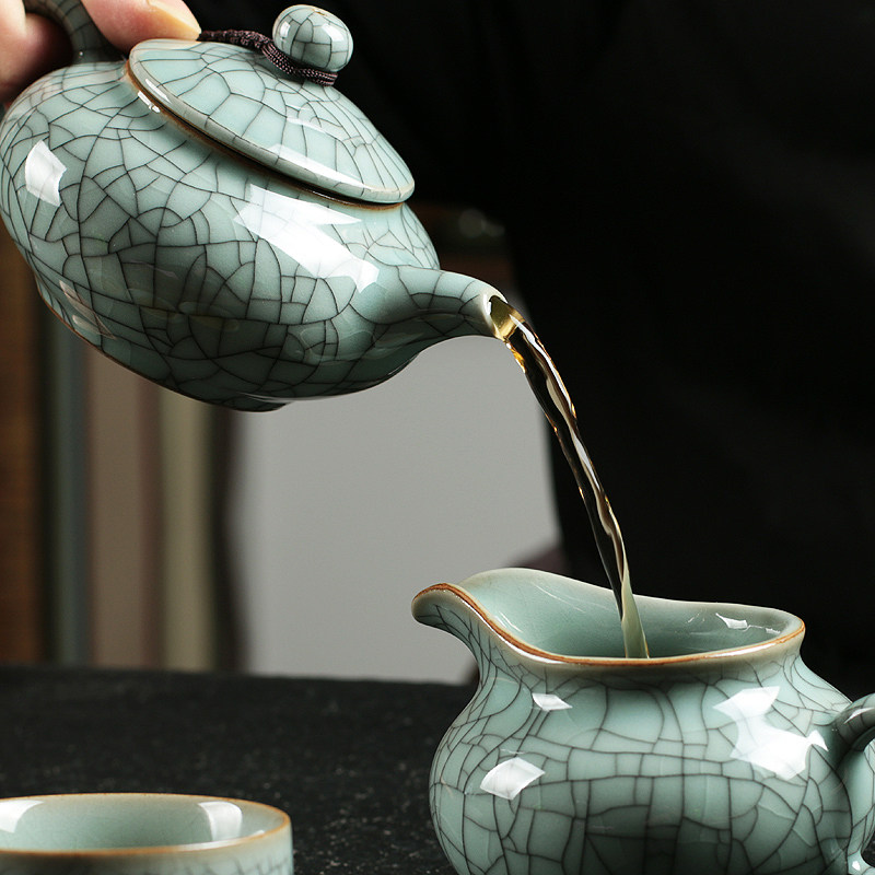 净隐青瓷盖碗茶杯泡茶壶套装家用陶瓷功夫茶具壶承公道杯大号整套