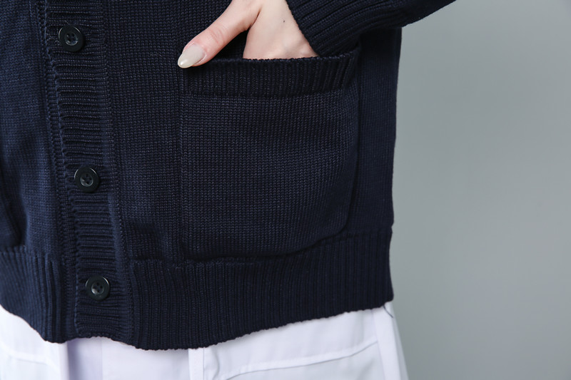 护士毛衣女加绒加厚外套开衫护士工作服外穿藏蓝色医生值班针织衫