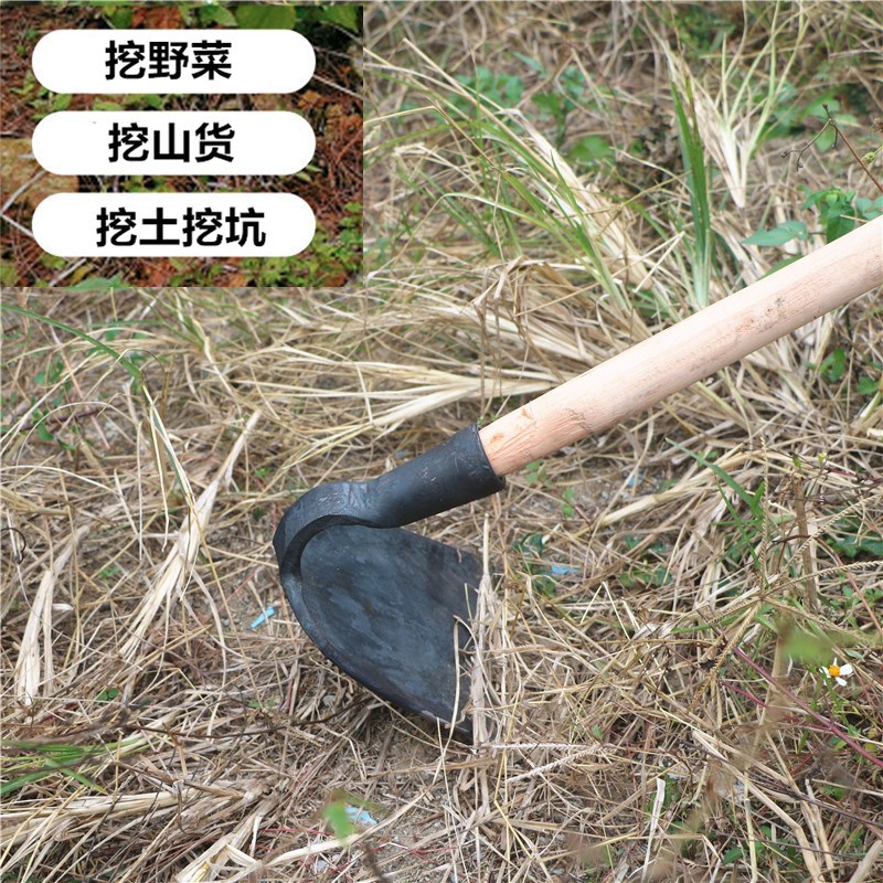 弹簧钢手工锻打农用锄头户外种菜除草翻地开山长柄农具锄草挖土大