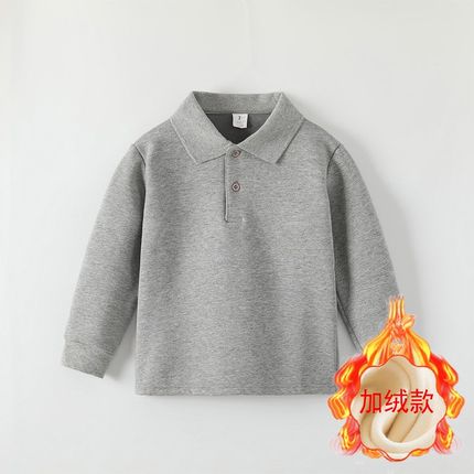 儿童白色POLO衫加绒加厚男童翻领T恤秋冬款打底衫女童小学生校服