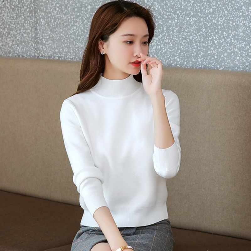 半高领短款毛衣女秋冬加厚修身中领内搭针织打底衫小个子气质上衣