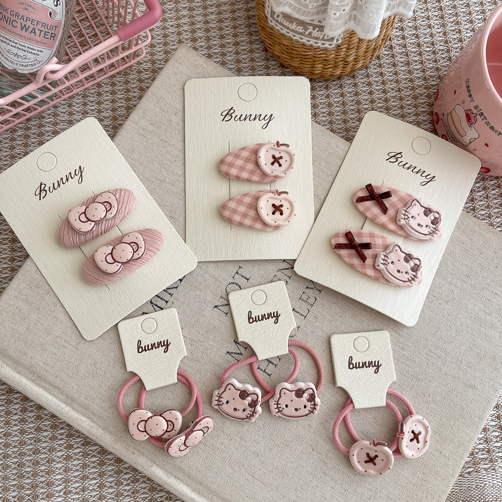 卡通新款粉色系kt猫树脂苹果发夹发圈儿童发饰甜美百搭宝宝发卡子