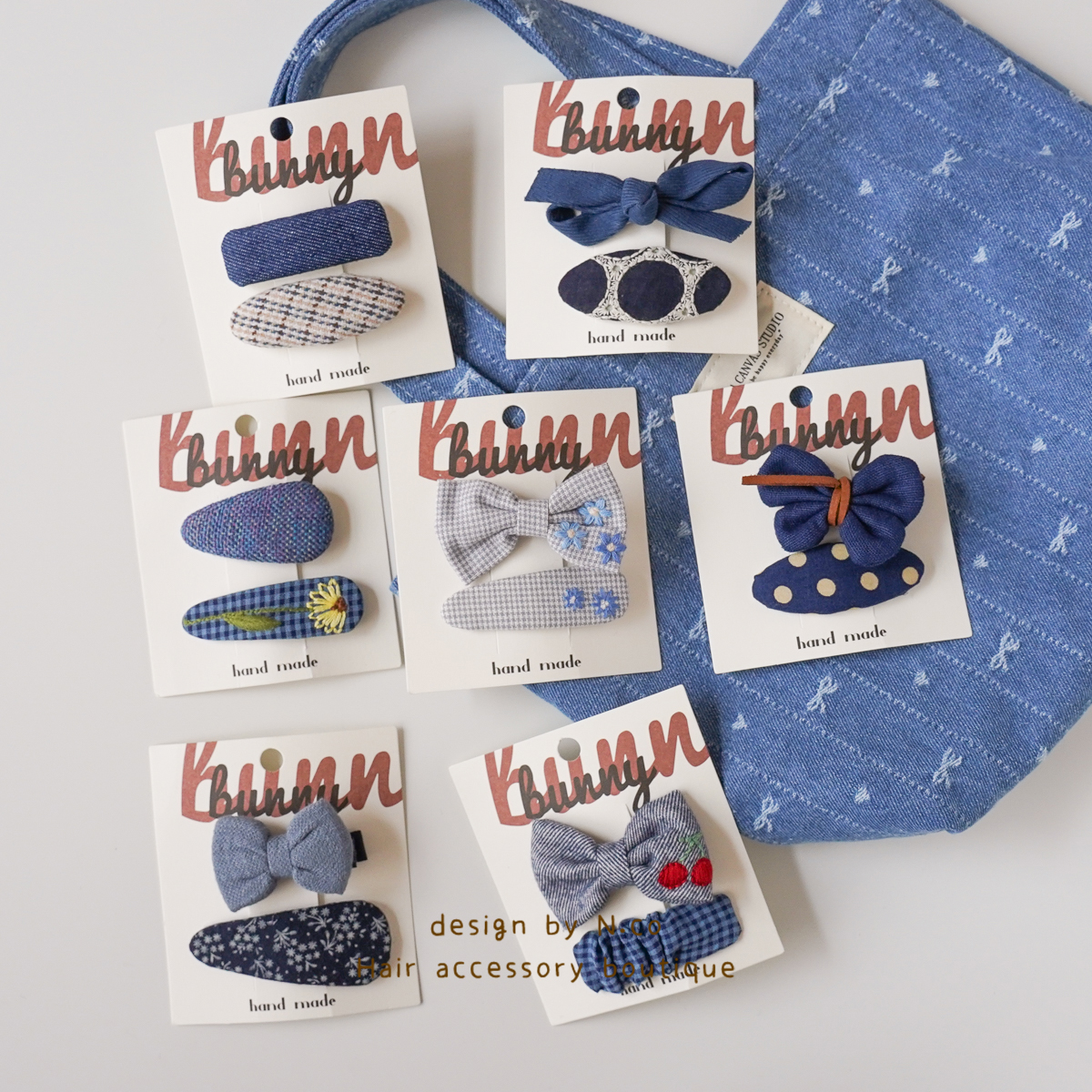 韩系牛仔蓝布艺儿童发夹高级感波点女童发卡碎发刘海夹侧边夹头饰