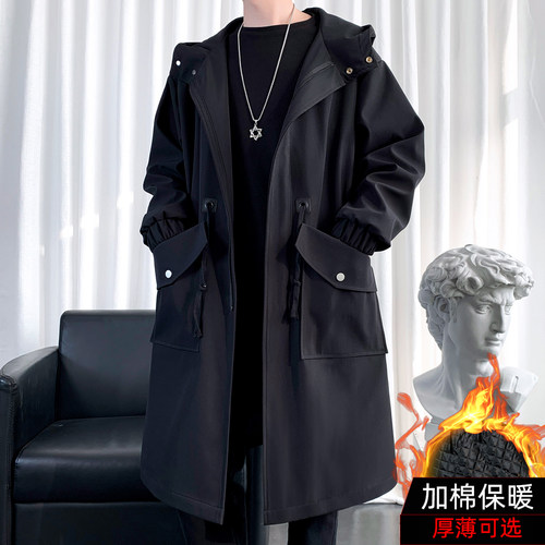中长款加棉风衣男士长款过膝外套