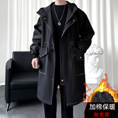 连帽披风小香风外套外穿上衣 大衣秋冬款 加棉加厚大码 风衣男中长款