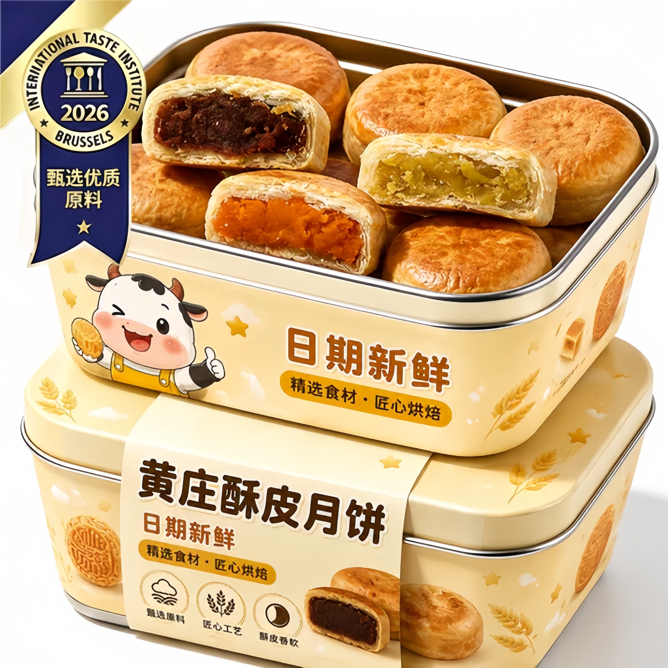 正品黄庄月饼蛋黄五仁板栗酥皮饼传统苏式糕点老式点心官方旗舰店