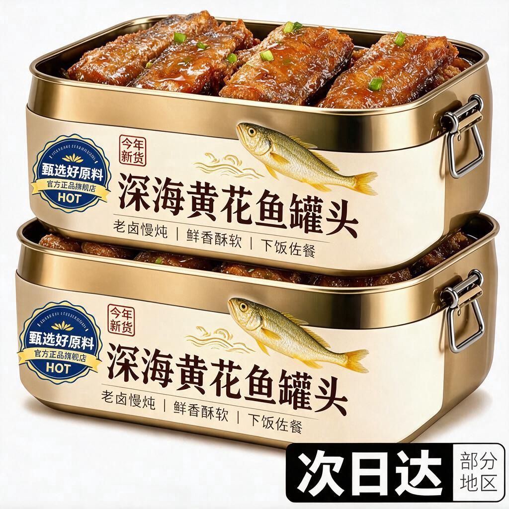 新鲜黄花鱼罐头官方旗舰店老字号香辣五香鱼排罐头黄鱼酥即食罐头图片