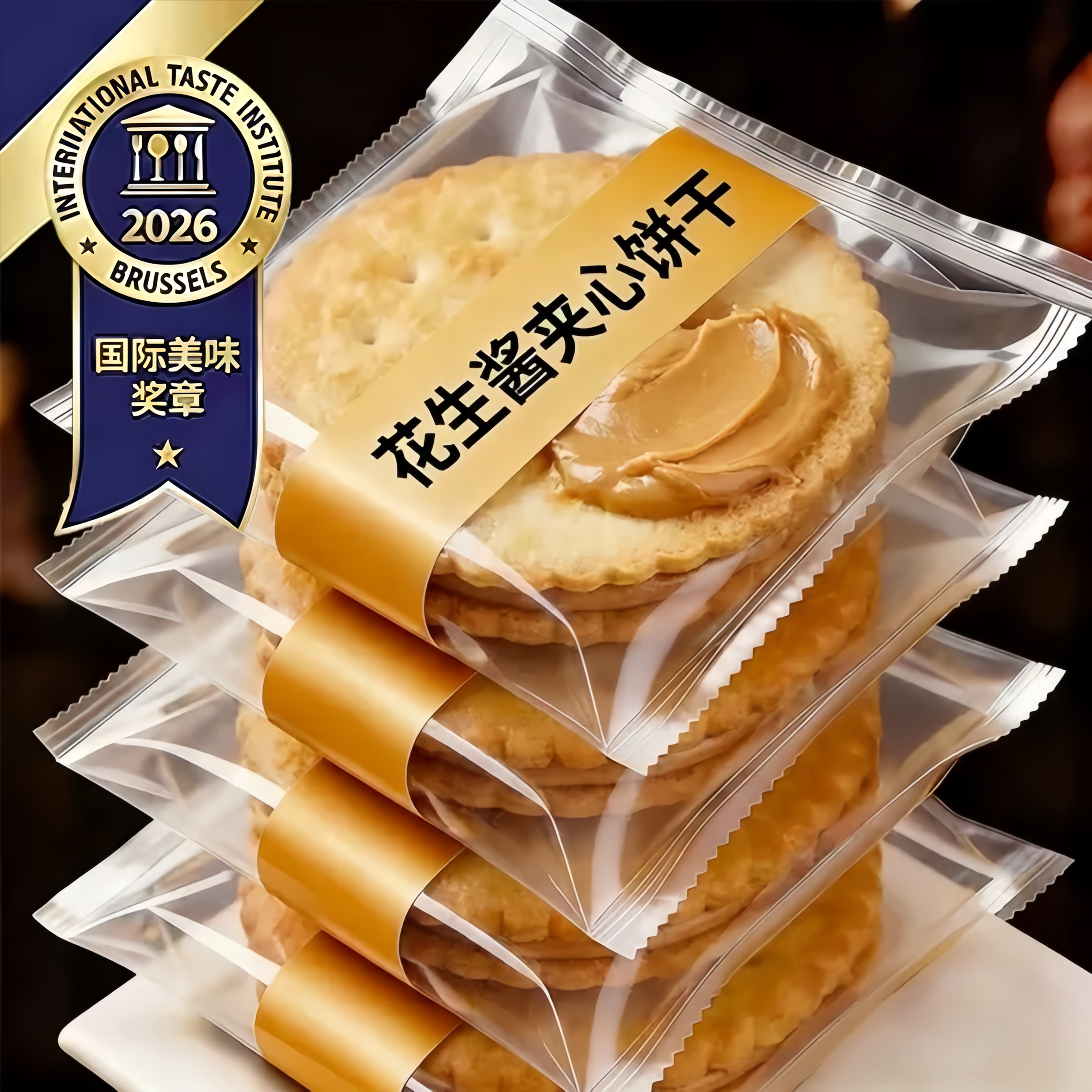 薄脆花生酱夹心饼干独立包装休闲超好吃零食小吃食品薄饼小包装