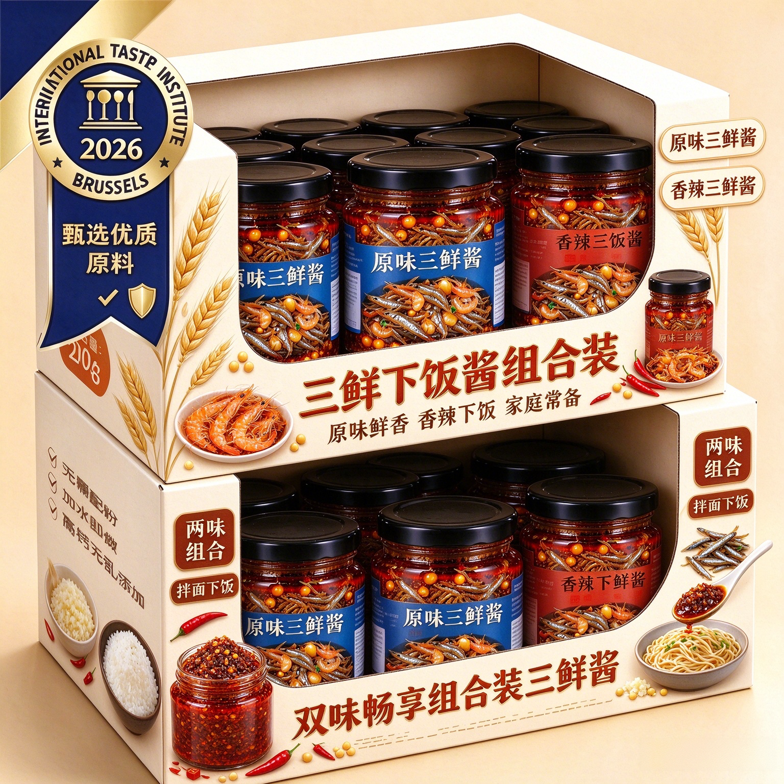 三鲜下饭酱小鱼瑶柱干贝虾仁家用风味酱学生拌饭酱海鲜XO酱三鲜酱