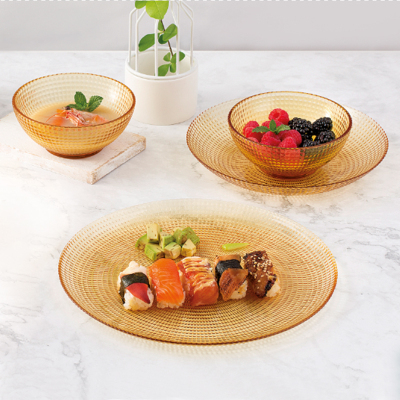 康宁晶莹波点高硼硅玻璃碗盘碟子微波炉加热家用面碗饭碗餐具套装