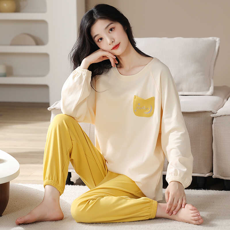 新款全棉长袖简约女士睡衣