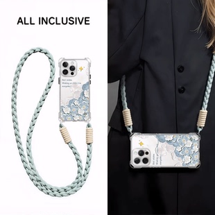 油画风花朵手机壳适用可斜挎挂绳oppoReno14四角带孔防摔reno13pro新款 11保护9镜头findx8pro套x8s全包 12女款