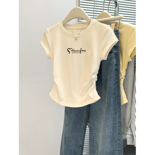 女童2026新款上衣超好看韩系纯棉短袖t恤儿童装夏季修身短款字母