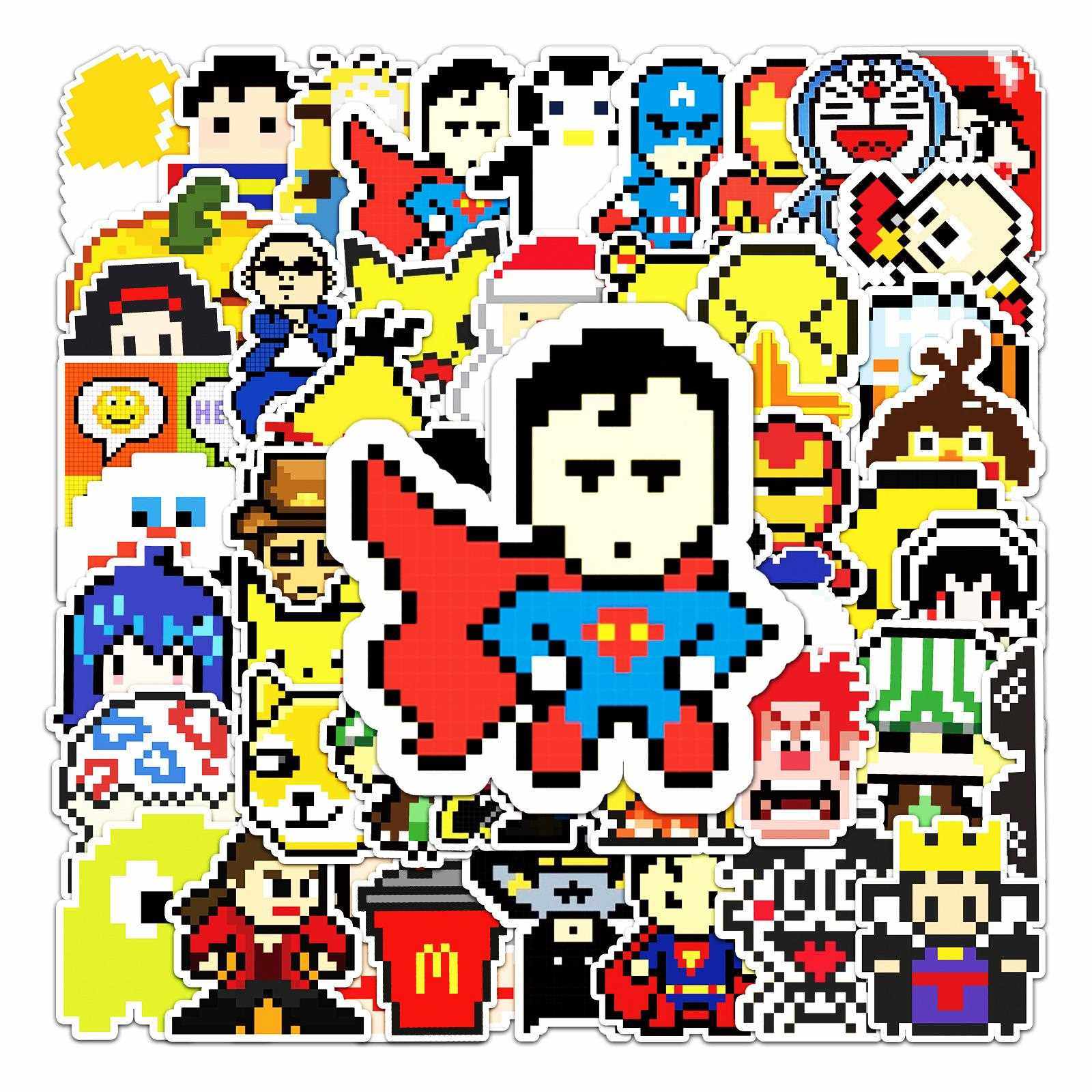 直销新款54张卡通马赛克像素防水创意行李箱笔记本滑板车汽车摩托