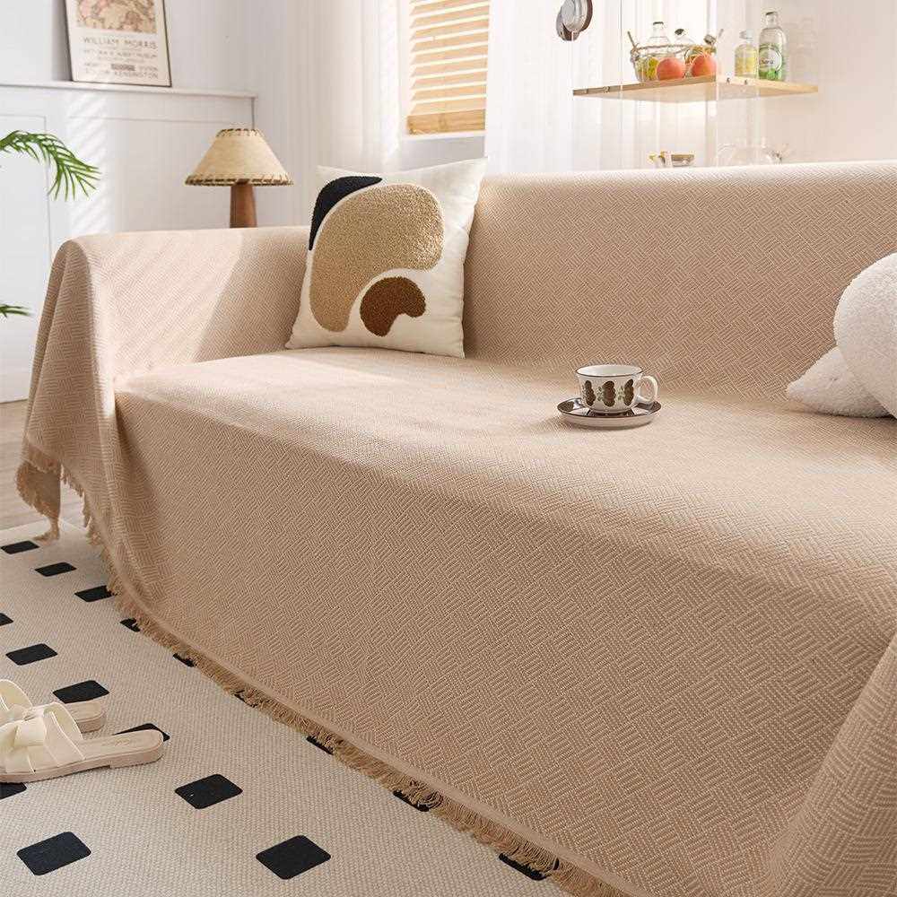 直销新款北欧棉麻风斜网纹沙发巾沙发盖布四季通用棉线全包多功能