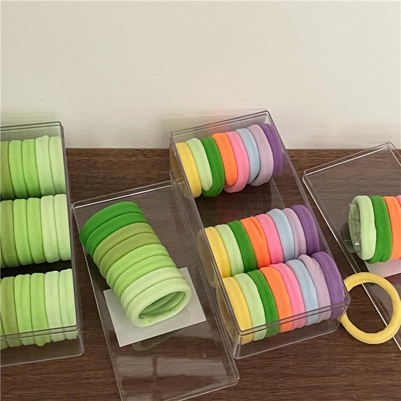 直销新款大盒装彩色毛巾圈发圈 可爱奶油色系扎头发绳黑色基础皮