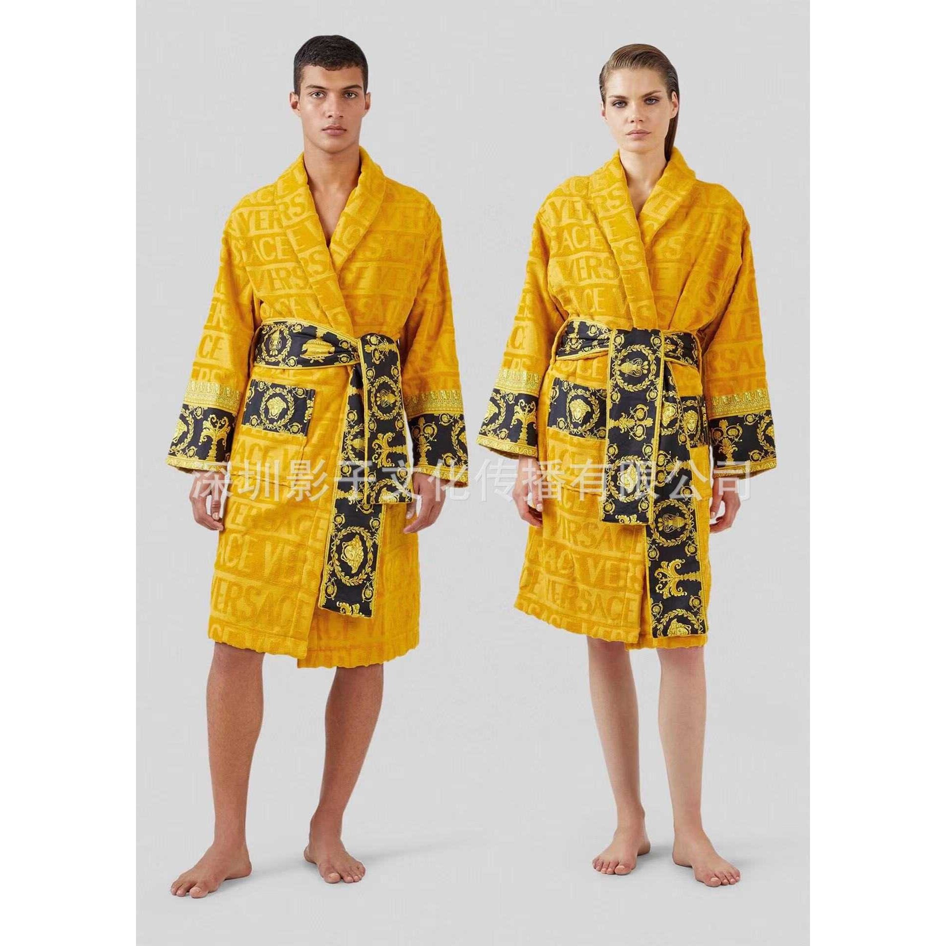 新款直销跨境纯棉浴袍吸水毛巾料情侣男女四季通用浴衣睡袍长款速