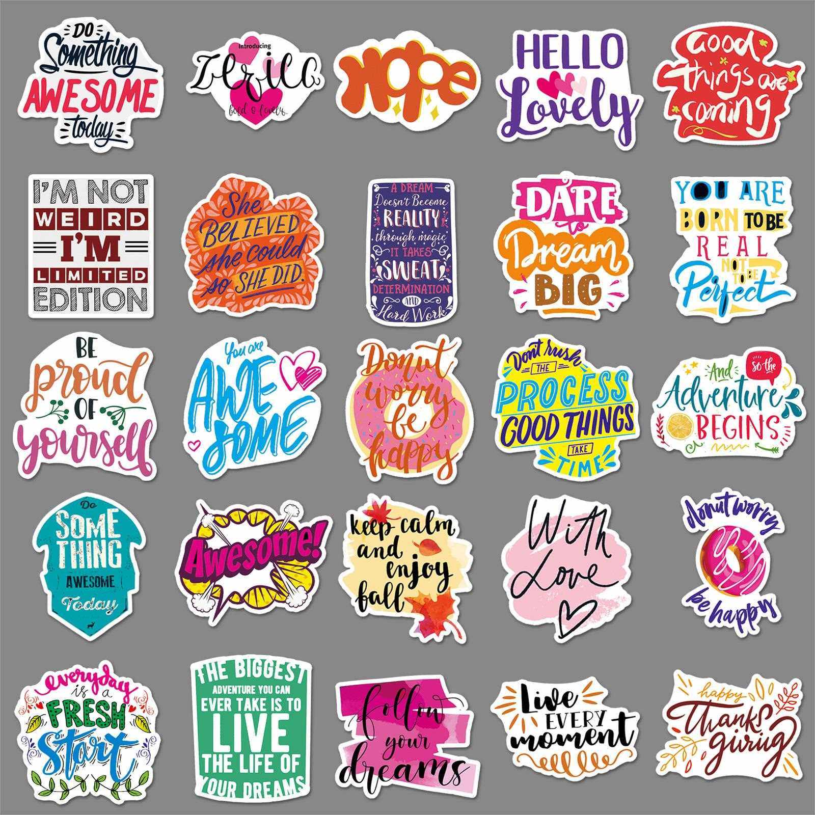 直销新款100张励志英文卡通涂鸦贴纸笔记本电脑行李箱汽车滑板车