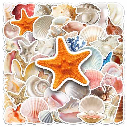 直销新款50张贝壳ins风贴纸个性跨境小清新珊瑚海星装饰水杯手机