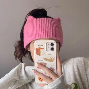 发带女秋冬帽子2023新款 直销新款 针织空顶帽显脸小头套运动毛线产