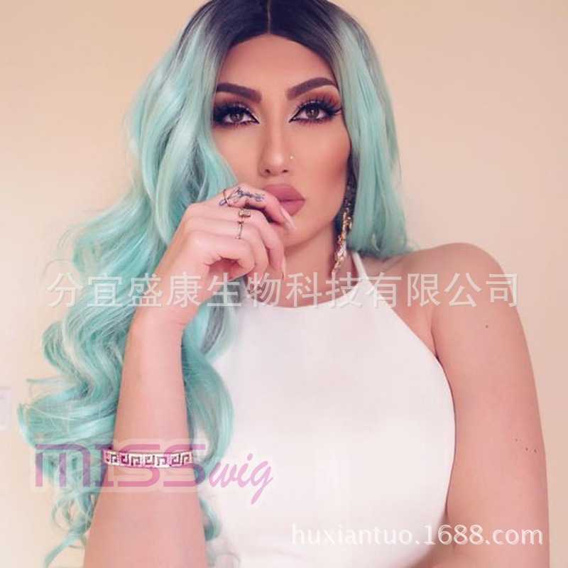 新款直销外贸新款欧美假发女士染色渐变中分大波浪长卷发黑金彩色