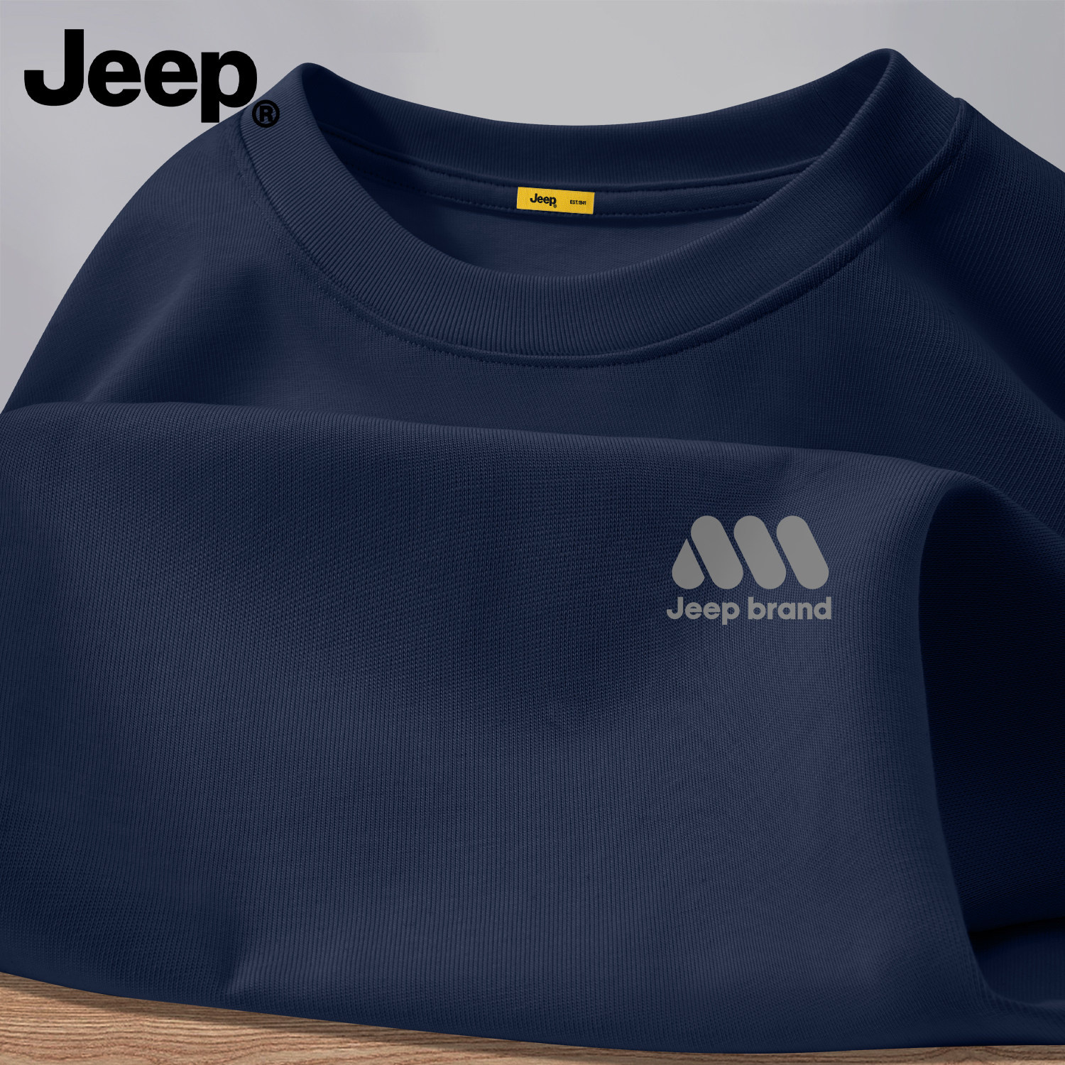 Jeep吉普高级感纯棉长袖t恤圆领春秋季美式上衣潮流新款男士衣服