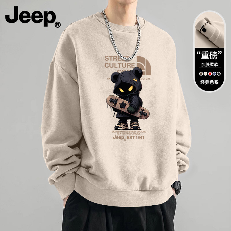 Jeep吉普美式印花圆领卫衣男