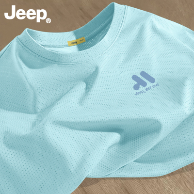 Jeep冰丝短袖t恤男女士夏季2026新款速干衣服青少年宽松运动男装