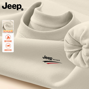 Jeep吉普加绒圆领卫衣男女2026新款加厚衣服潮流男生冬季高级上衣