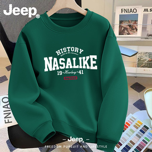 Jeep吉普美式高街重磅衣服潮牌高级感圆领卫衣男宽松百搭时髦上衣