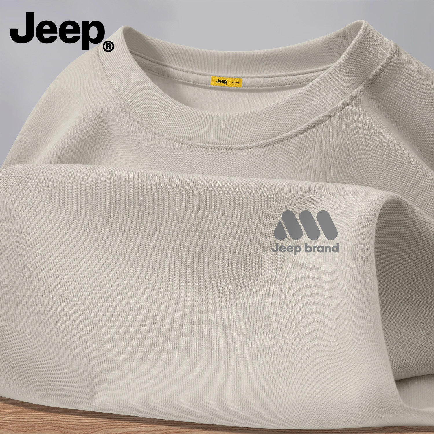 Jeep吉普高级感纯棉长袖t恤圆领春秋季美式上衣潮流男士新款衣服