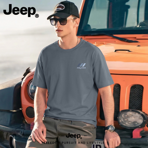 Jeep吉普纯棉短袖T恤美式夏季新款重磅男士上衣半袖套头休闲衣服