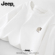 Jeep吉普白色纯棉长袖 内搭打底 重磅上衣休闲男装 t恤时尚 百搭美式