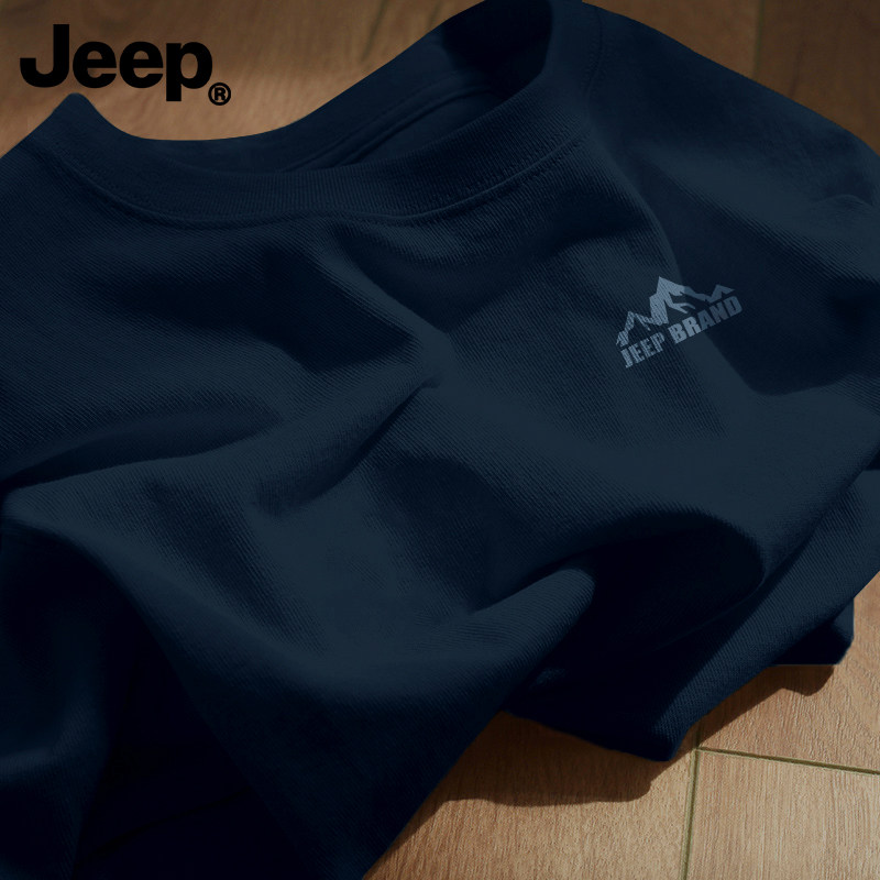 Jeep吉普高级感纯棉长袖t恤美式圆领春秋季上衣男装潮流简约衣服