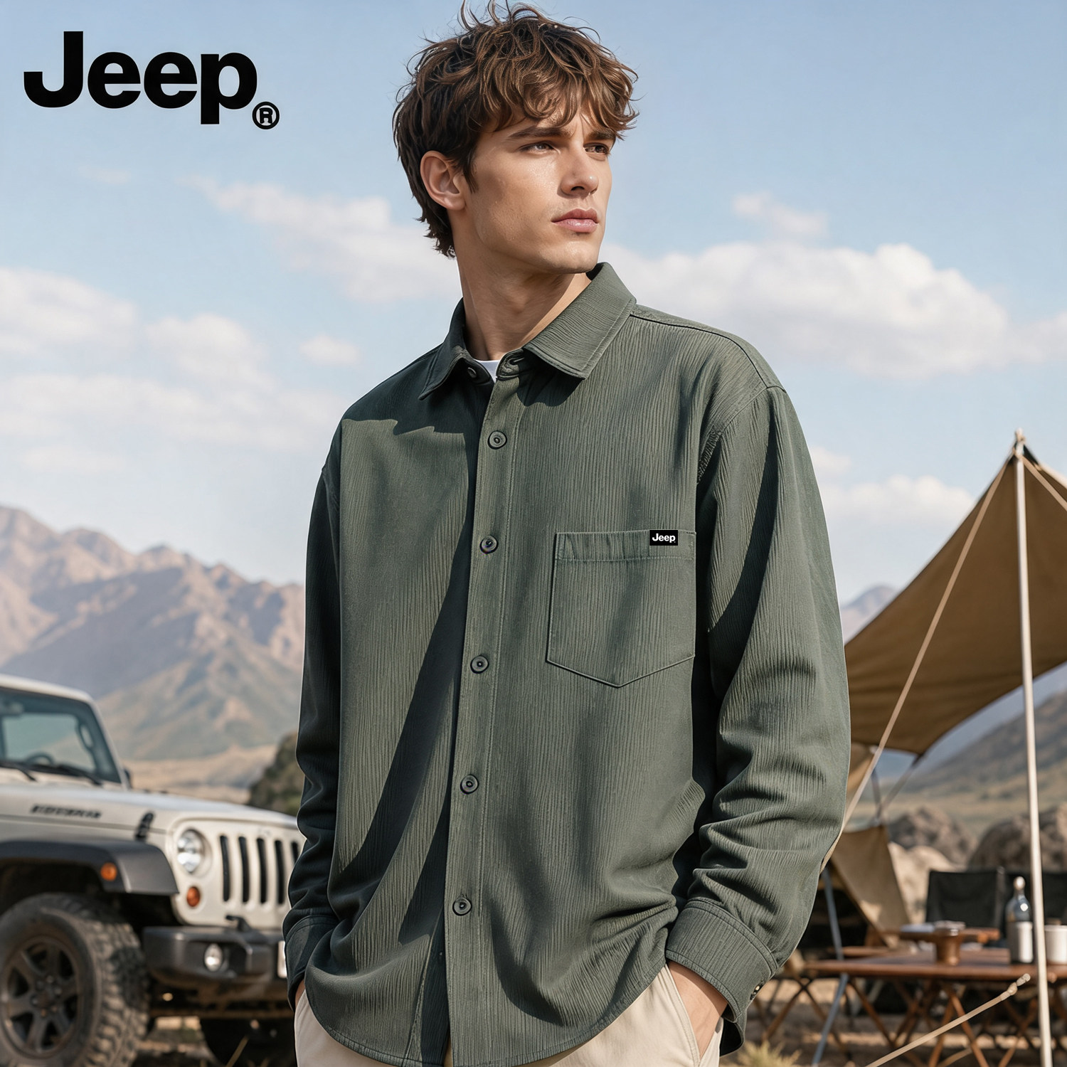 Jeep吉普耐磨灯芯绒户外男衬衫