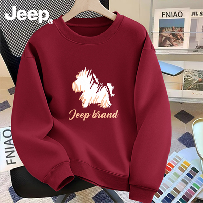 jeep吉普圆领卫衣男女士春秋新款男生衣服青少年高级美式潮流上衣