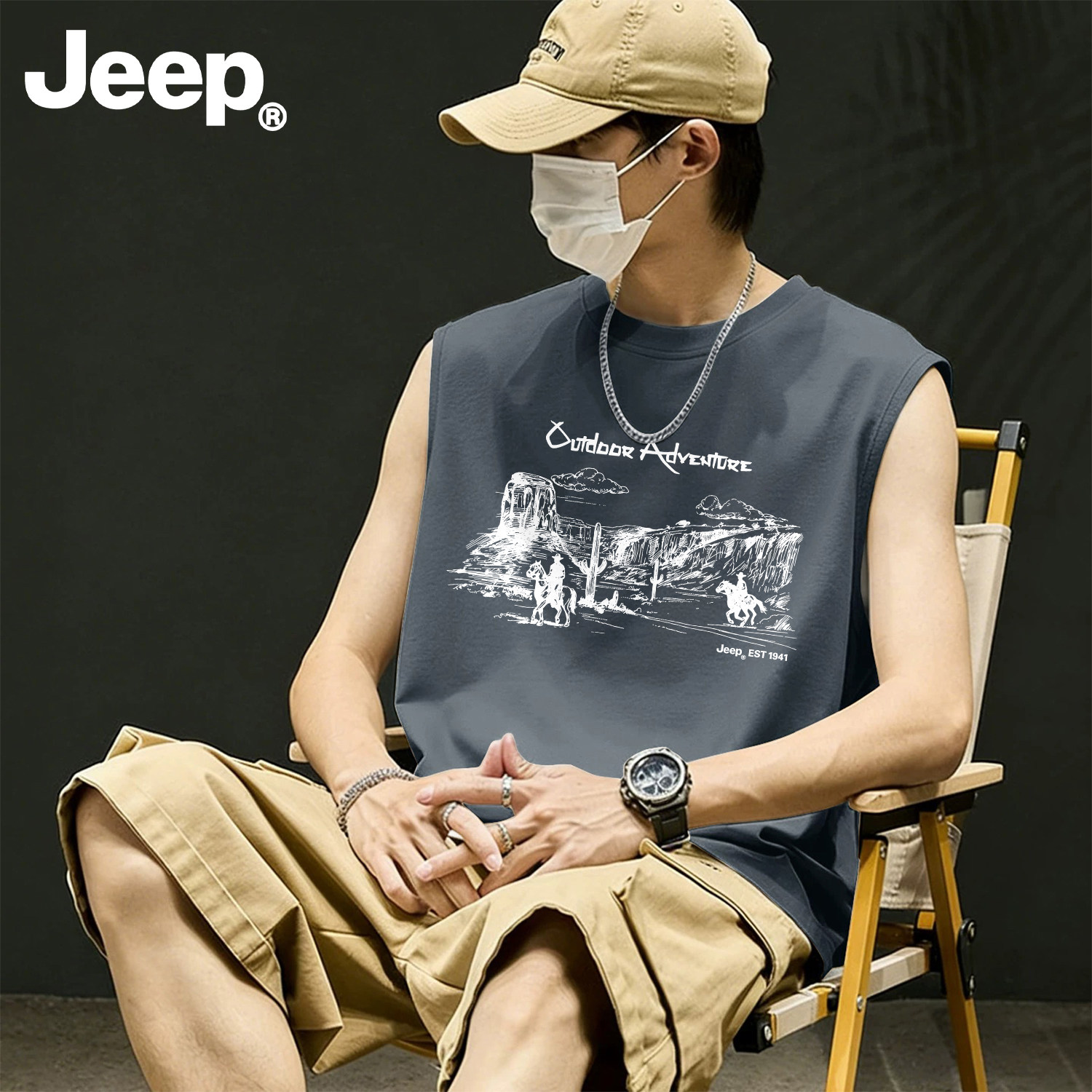 Jeep吉普纯棉男士夏季运动背心