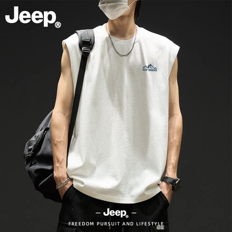 Jeep吉普纯棉背心上衣运动无袖夏季2026新款男装时尚潮流坎肩马甲