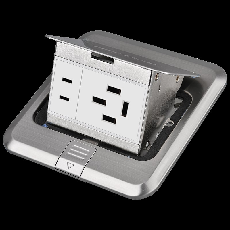 120型16A三相四线地插座不锈钢弹起式大功率380V四插隐藏地板插