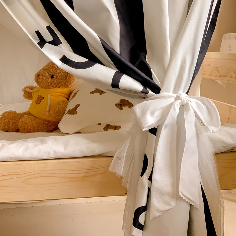 u型升降支架四开门上铺一体式学生宿舍寝室床帘遮光蚊帐黑色加厚3