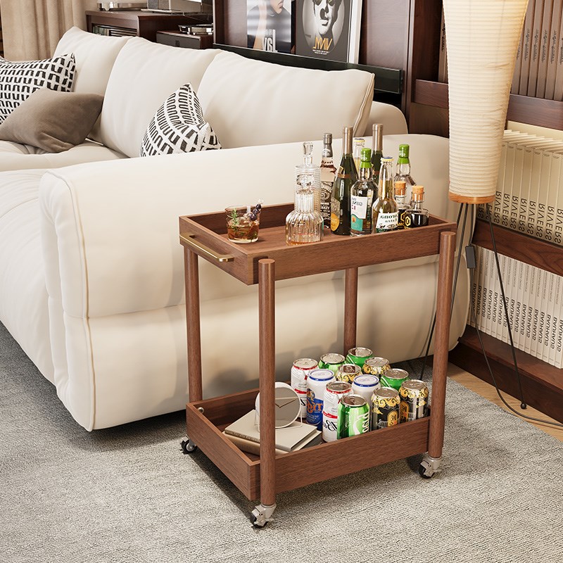 实木边几移动小推车客厅家用沙发边柜茶几收纳柜带轮可移动边几柜