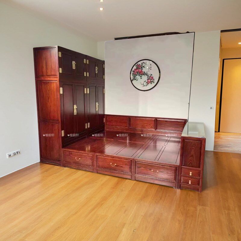榆木家具纯实木顶箱柜床箱一体柜中式实木衣柜卧室衣橱储物柜子
