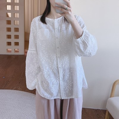 【刺绣小花】秋季新品棉质重工刺绣盘扣衬衫 51802