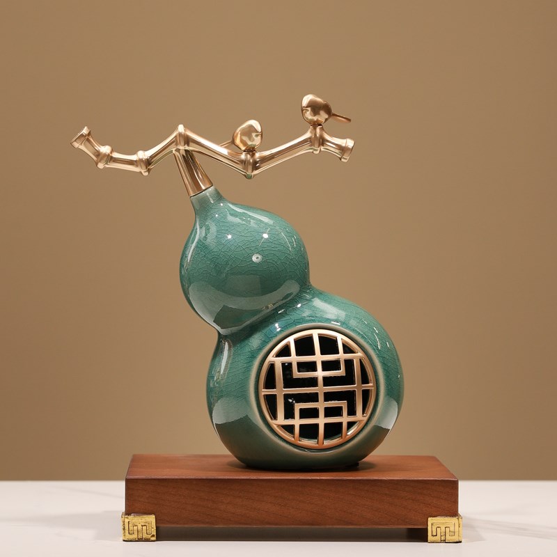 中国风葫芦摆件陶瓷冰裂釉家居装饰品书房书桌玄关新中式搬家礼物