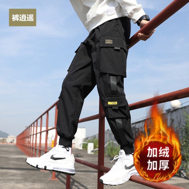 2025新款工装裤男冬季加绒加厚束脚运动裤学生休闲韩版潮流小脚裤