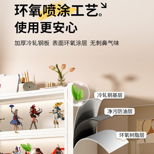 家用钢制收纳柜带玻璃门书柜靠墙一体储物柜客厅阳台置物柜铁艺柜