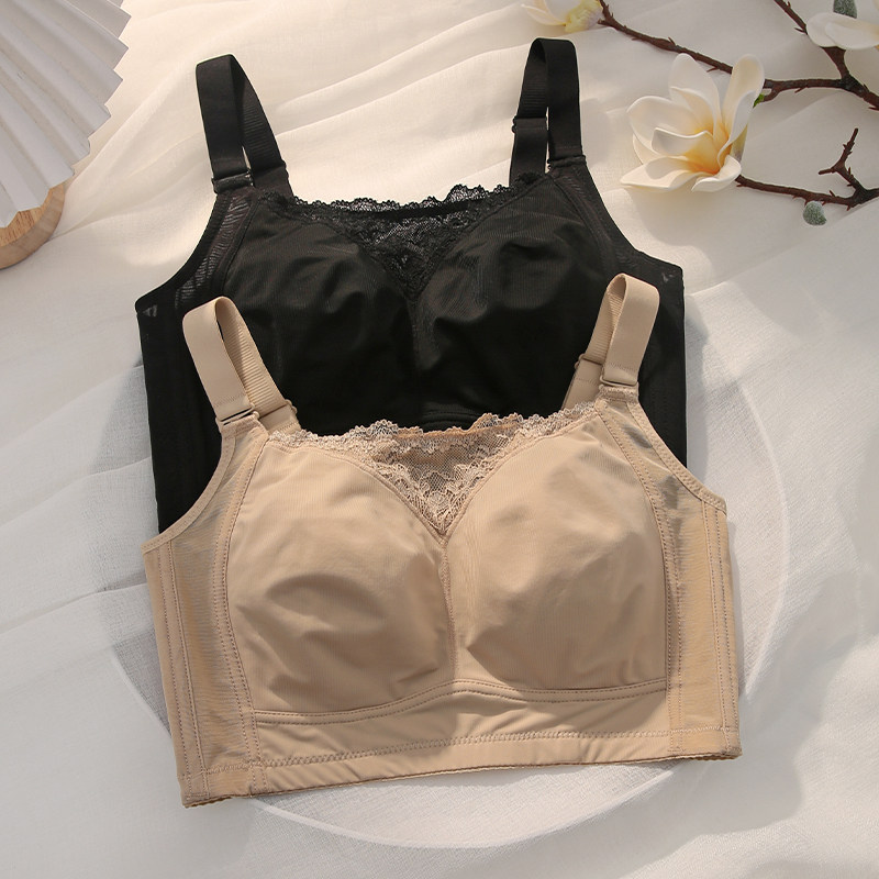 大胸内衣全罩杯夏季薄款聚拢防下垂无钢圈抹胸式全包显胸小的文胸