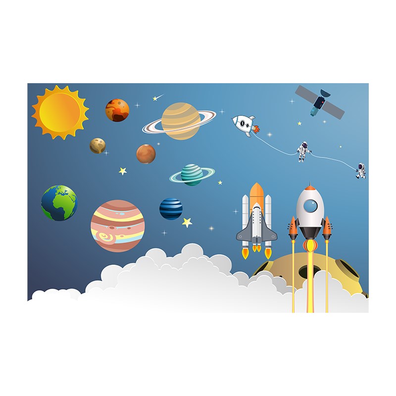 简约宇宙星球墙布儿童房太空壁纸男孩房间壁纸卧室背景墙卡通壁布
