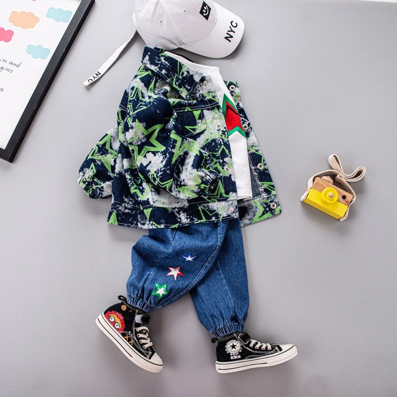 男宝宝春秋装三件套1岁半5九10一8八7六9十6个月男孩牛仔分体套装