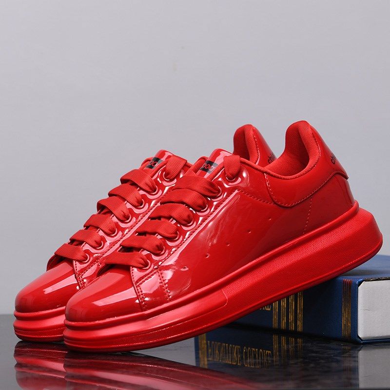网红小白鞋男鞋亮面厚底松糕鞋气垫底男式内增高板鞋运动鞋男女鞋